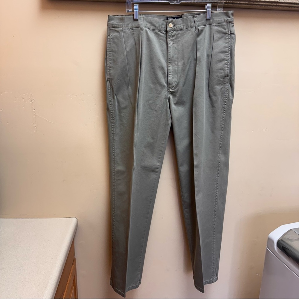 Vintage Polo Ralph Lauren Pleated Chino Khaki Gray Dress Pant Mens 38 x 32